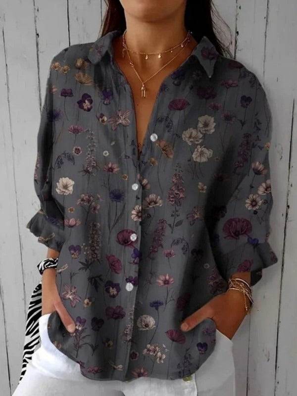 Women's Flower Art Print Linen Pocket Skirt
