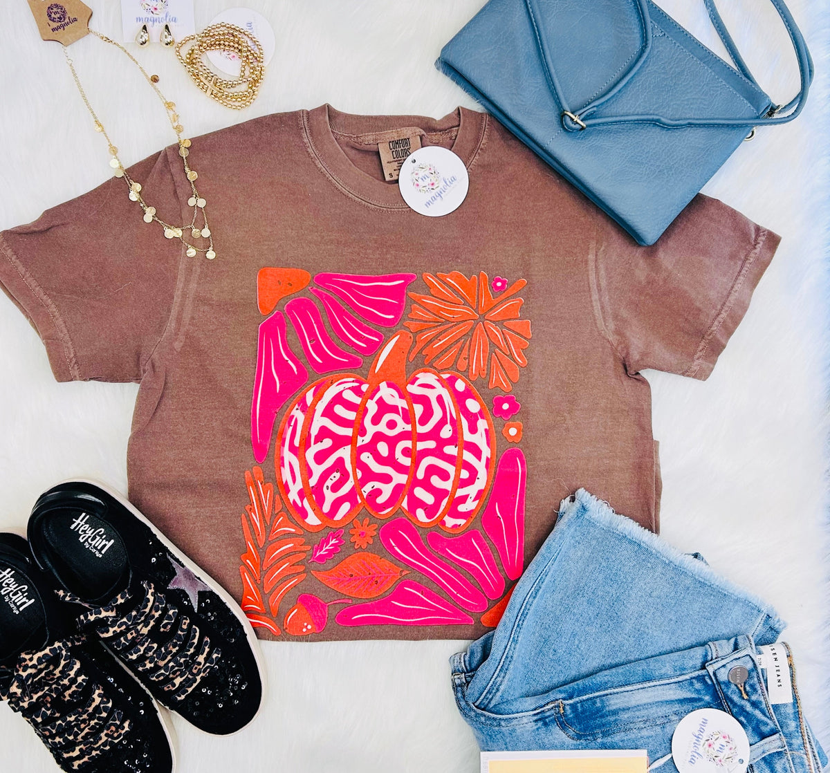 Comfort Colors Mocha Pumpkin Floral Tee
