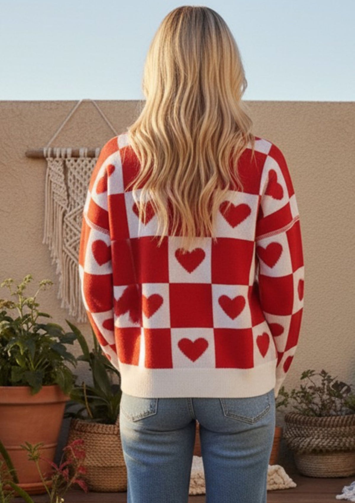 Checkered Heart Knit Sweater