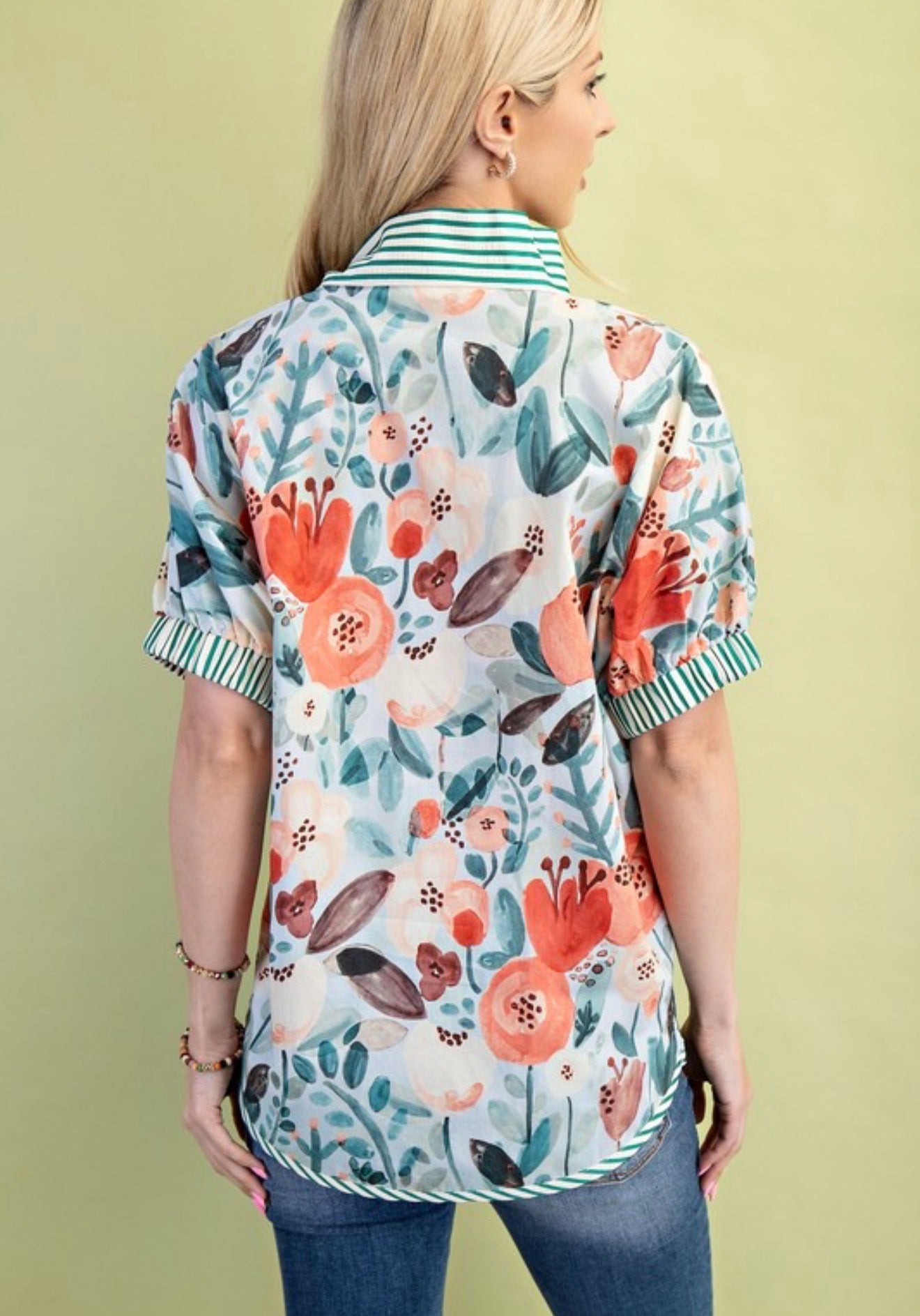 Poppy Floral Top Green Mix