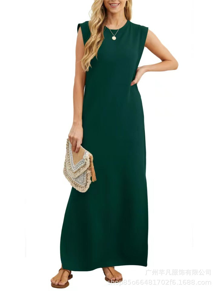 🎉2026 Hot Sale 49% OFF💃🌿Women's Crewneck Casual Loose Split Wrinkle-Free Long Dress