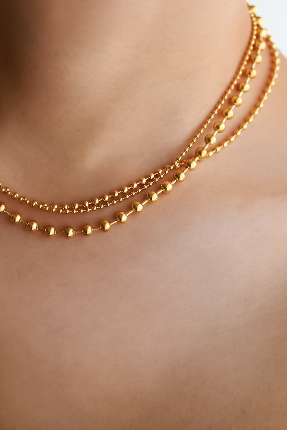 18K Gold Plated S.S. Layered Ball Chain Necklace
