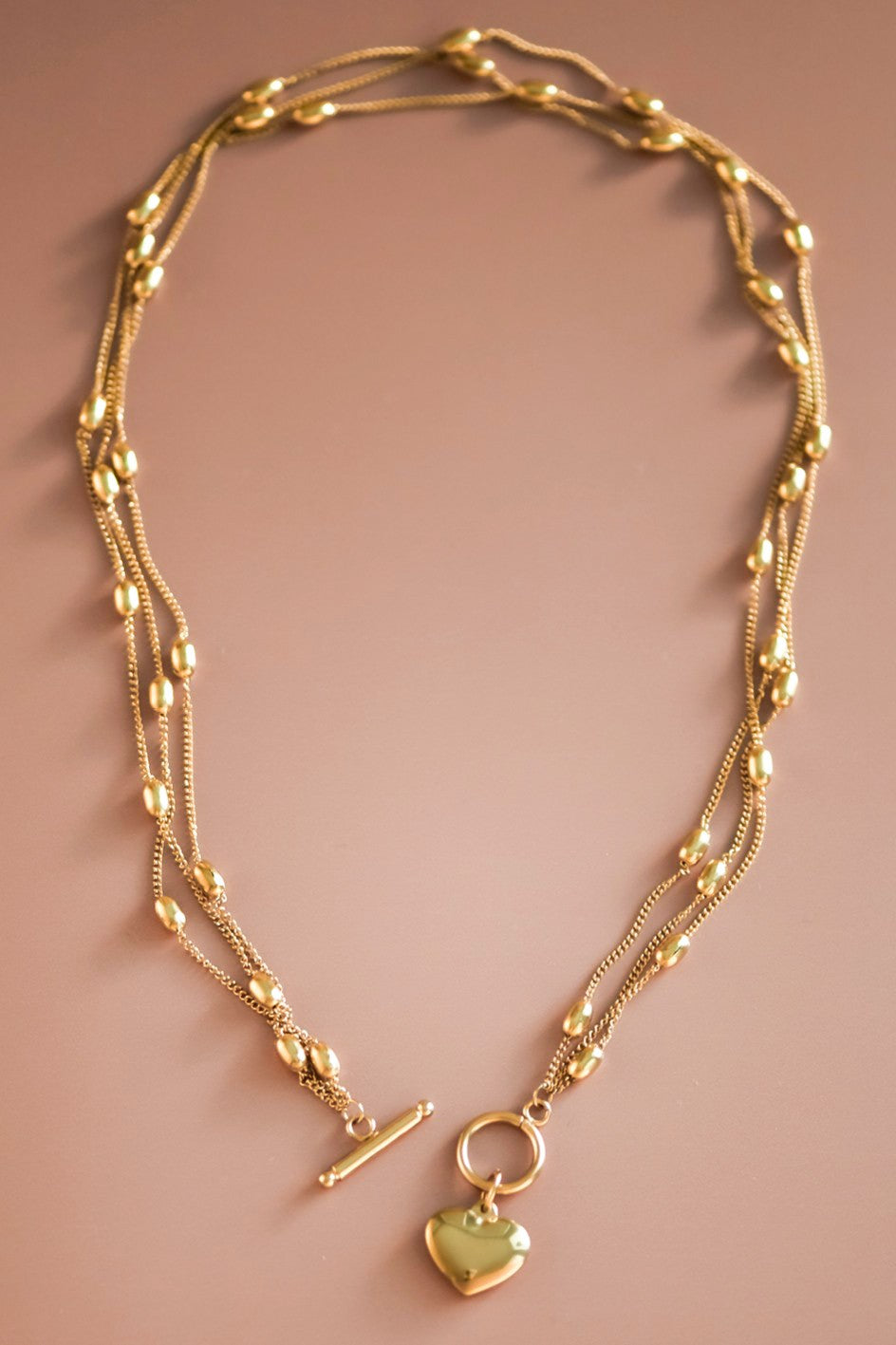 18K Gold Plated S.S. Layered Heart Pendant Necklace