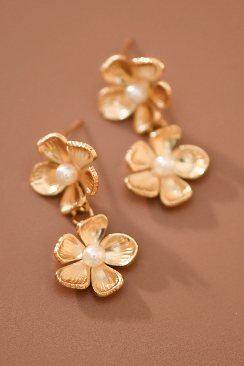 18K Gold Plated S.S. Pearl Flower Drop Earring