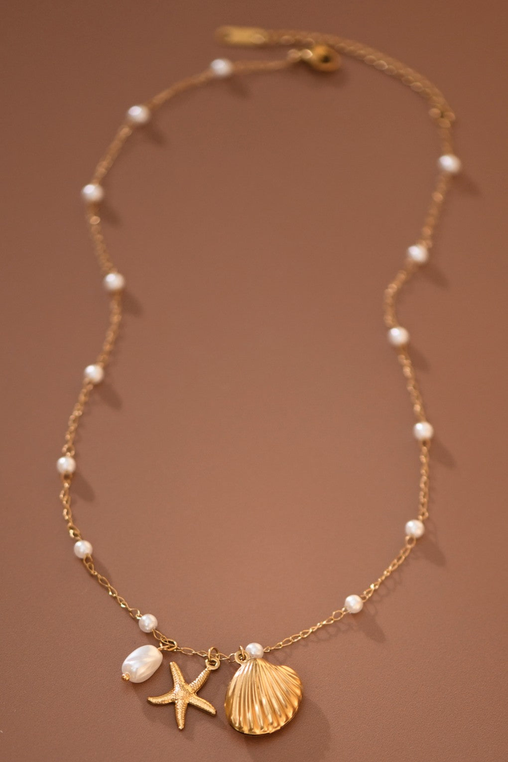 18K Gold Plated S.S. Pearl & Beach Pendant Necklace