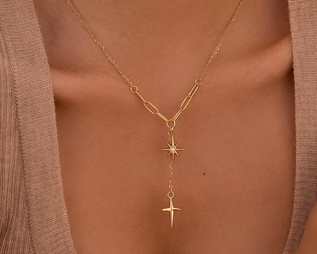 18K Gold Plated S.S. Star & Cross Necklace