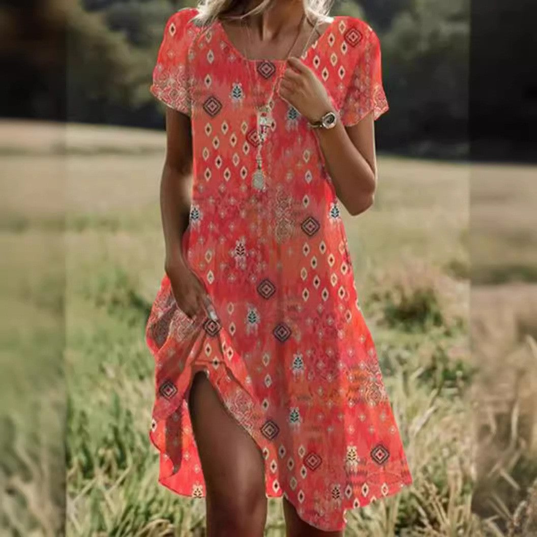 Chic Short Sleeve Polka Dot Green Midi Dress