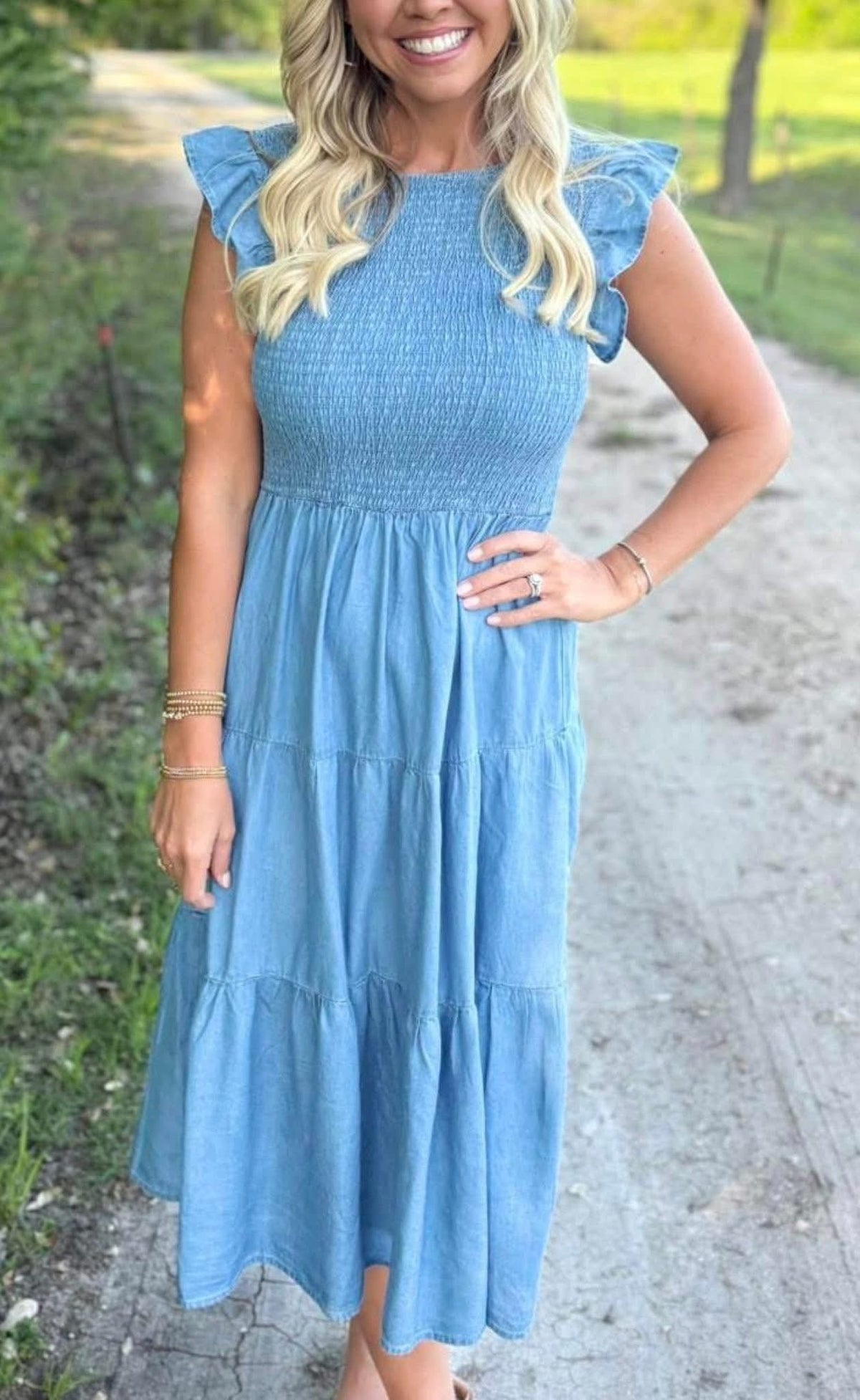 Denim Blue Chambray Ruffle Dress