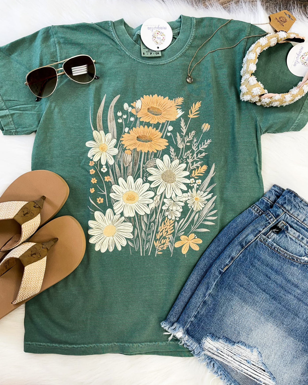 Comfort Colors Green Flowers Tee
