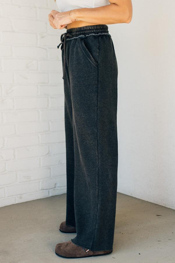 Mineral Wash Full Length Lounge Pant Black