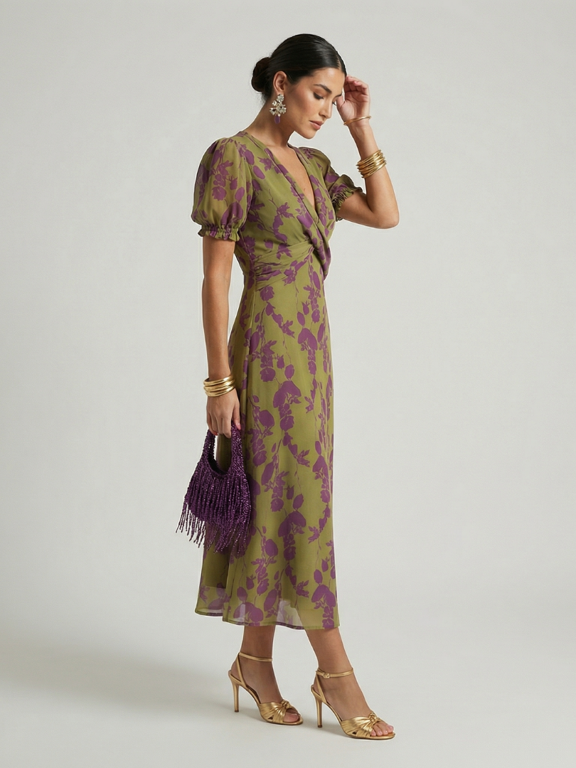 Odetta - Soft-Touch Floral Wrap Midi Dress