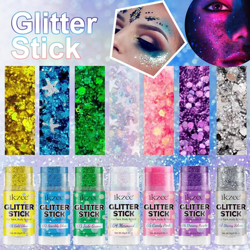 ✨ BUY 1 GET 1 FREE | 6PCS Glitter Stick Set – Face, Hair & Body Shimmer for Festivals & Parties
