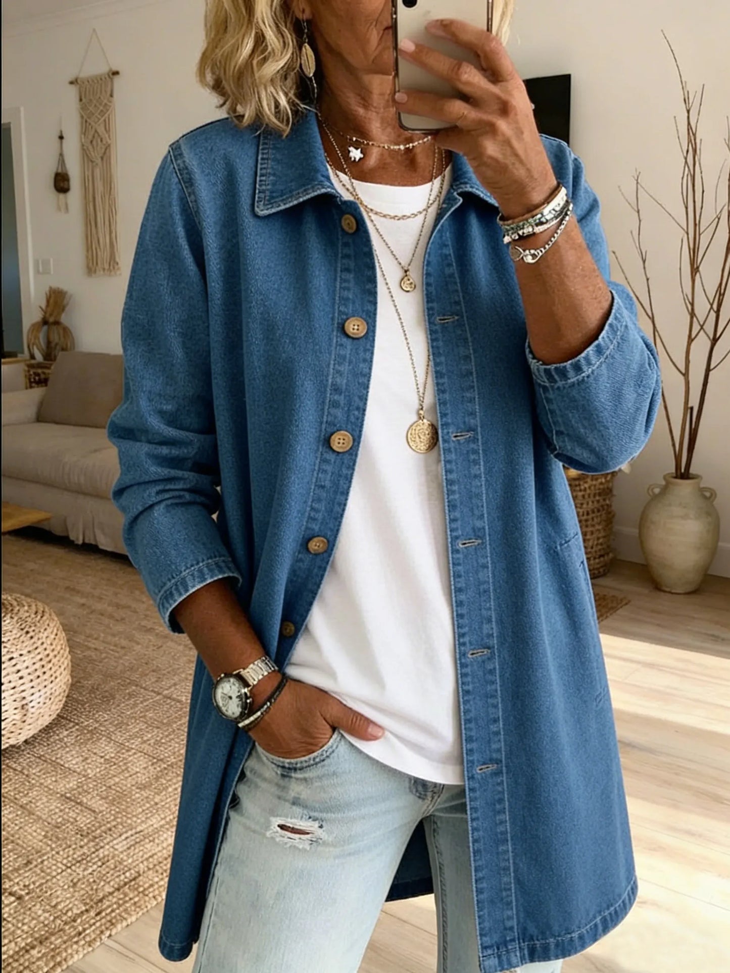 Women's Casual Washed Cotton Denim Jacket