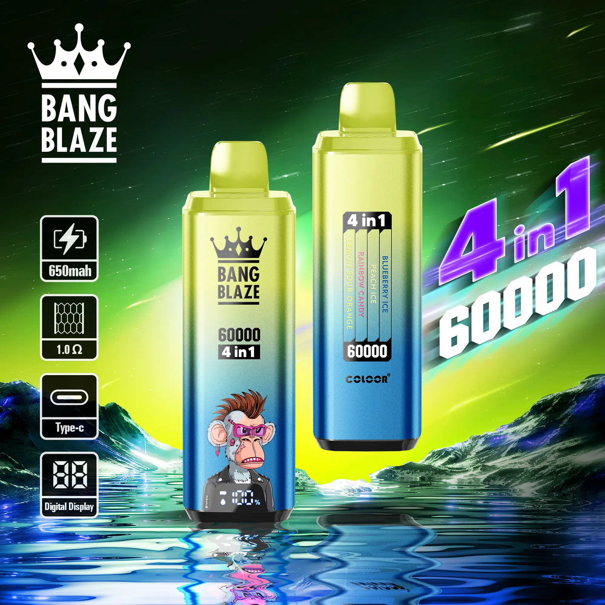 Bang Blaze 60000 – 4 flavors in a single device! 🔥 Fast shipping in 1–5 days. 🚚 Tax- and duty-free. 💨 Up to 60,000 puffs of pure flavor! Buy it now and save! ⚡