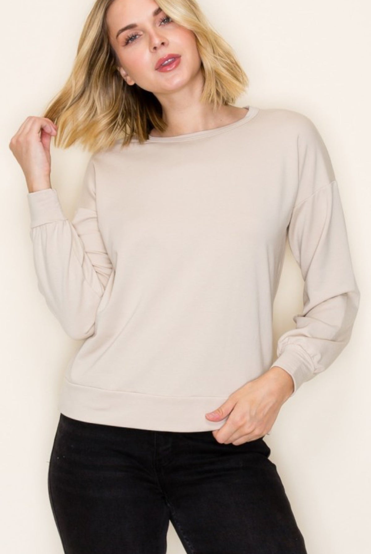 Crew Neck French Terry Top Sand