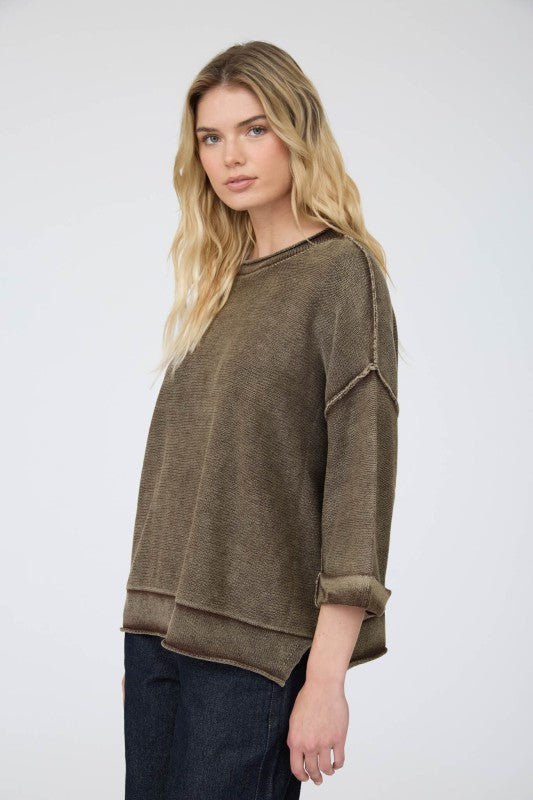 Mineral Washed Everything Sweater Chocolate