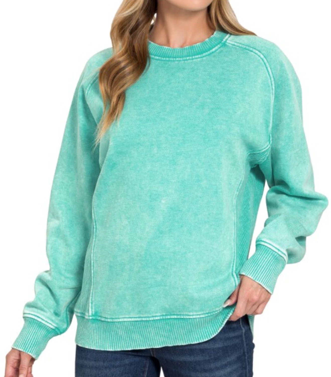 Acid Wash Sweatshirt Turquoise