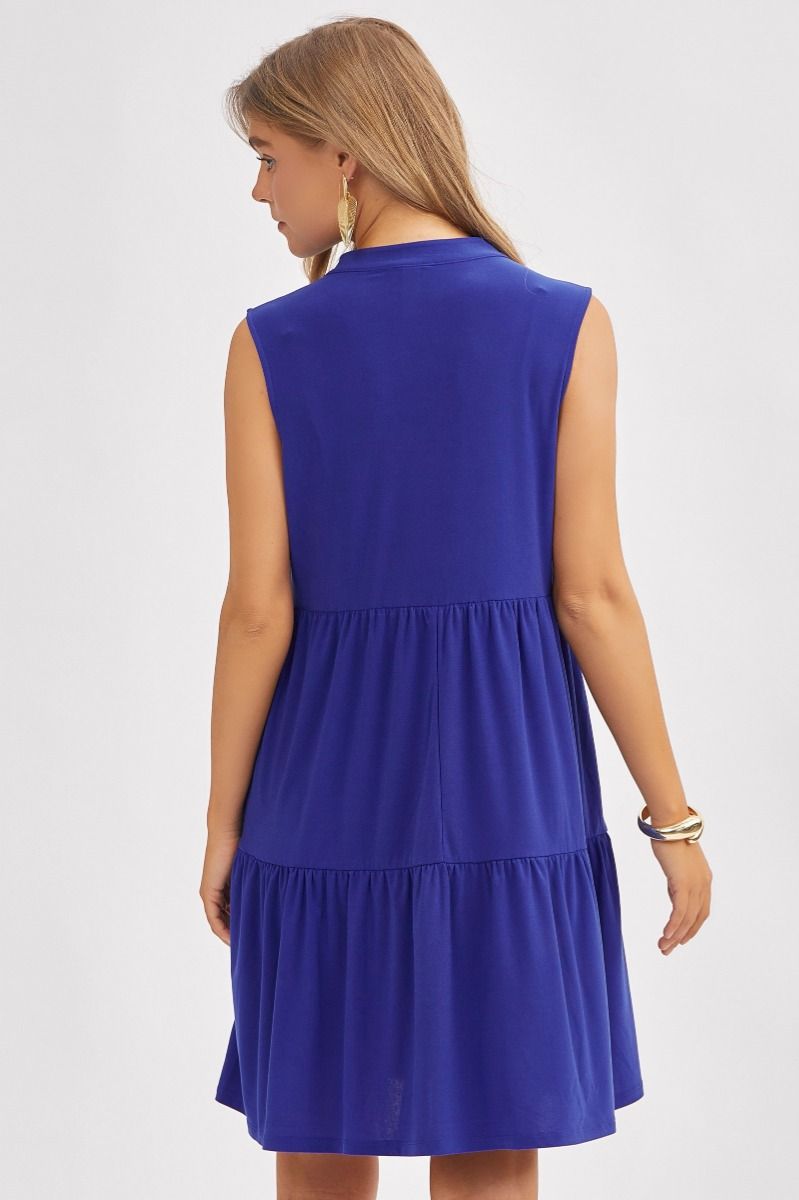 Solid Tank Ruffle Tiered Dress Royal Blue