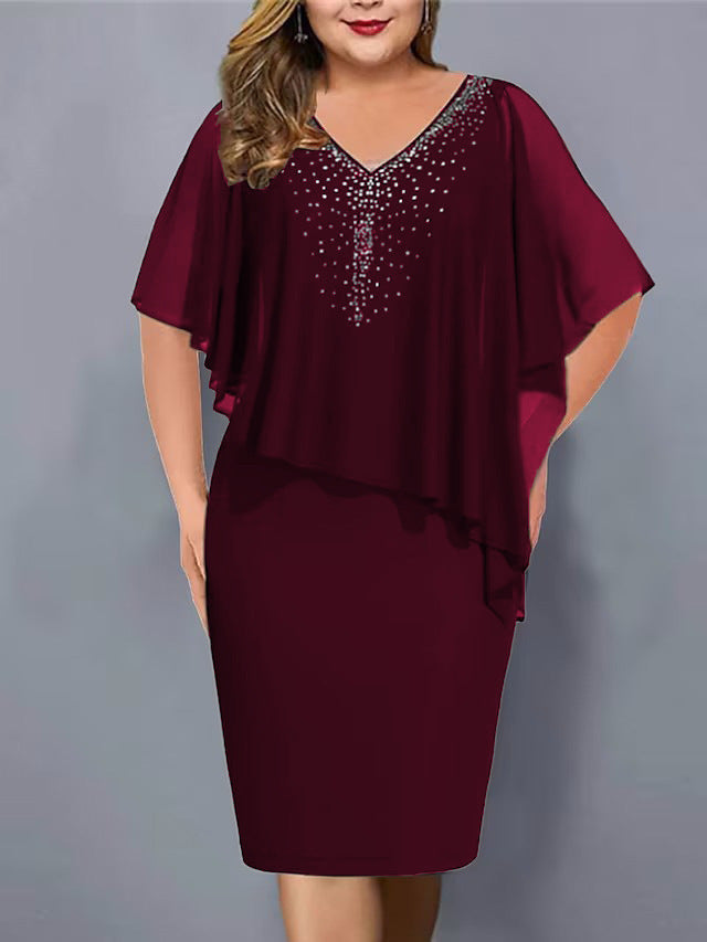 Lirienne - Premium Rhinestone V-Neck Midi Dress