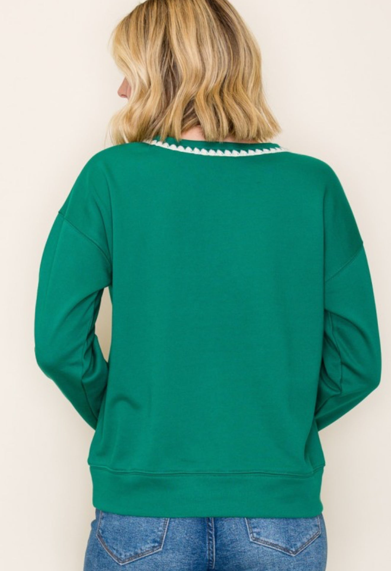 Contrast Stitch Cotton Luxe Sweatshirt Green
