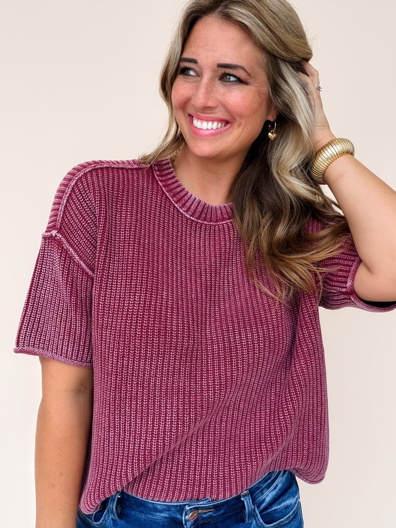 Washed Crew Sweater Burgundy