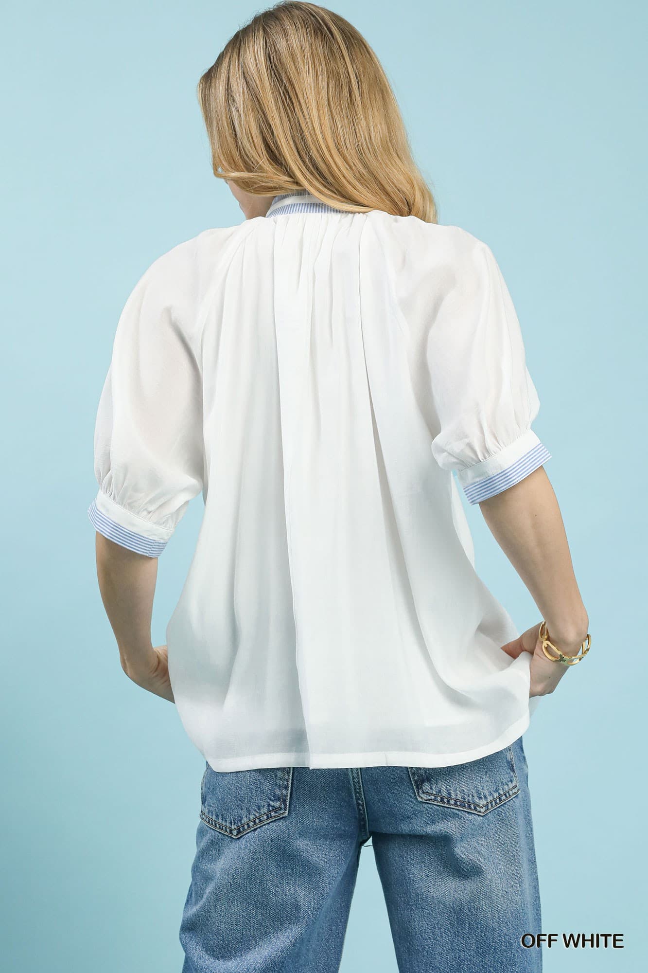 UMGEE White Blue Contrast Top