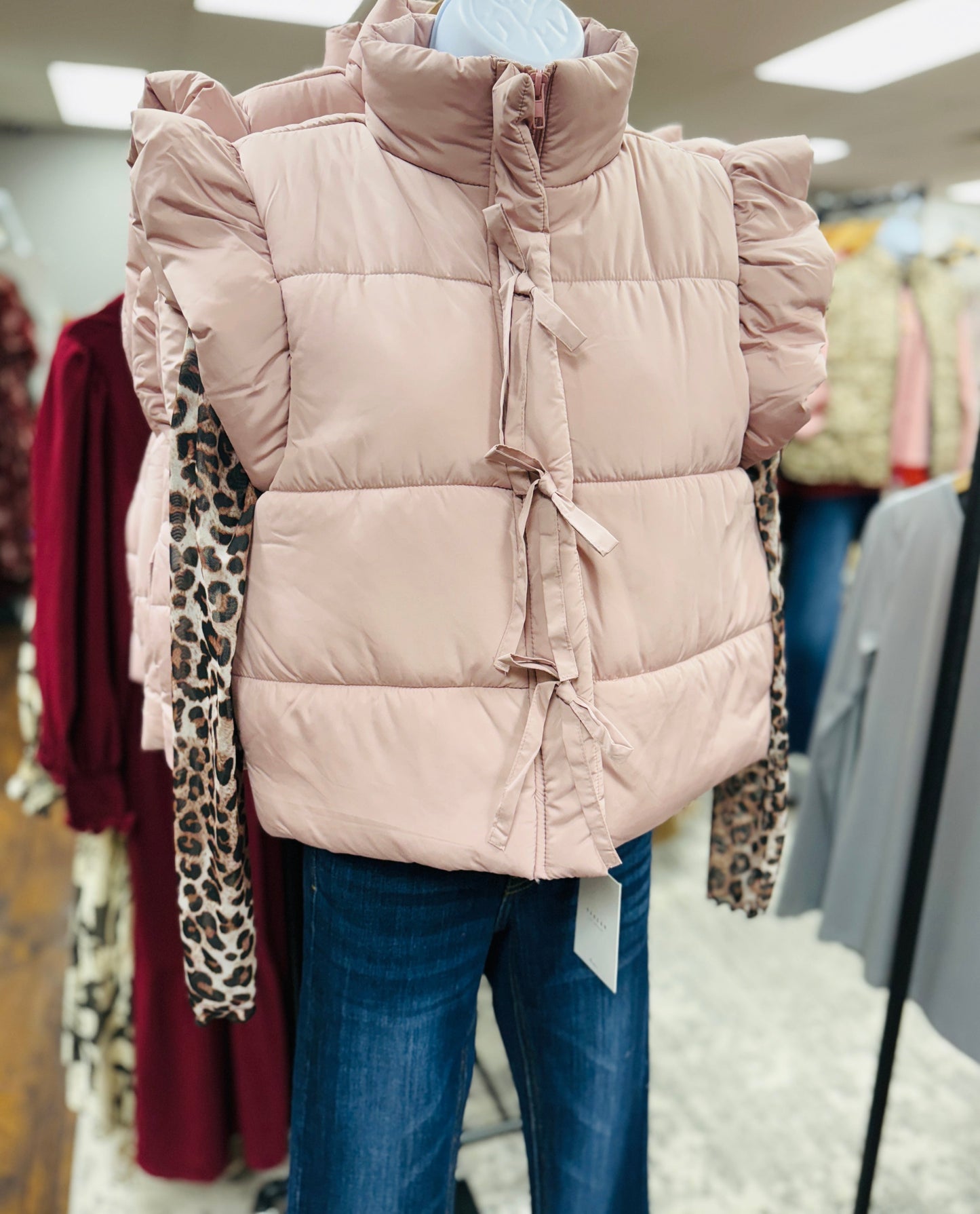Flutter Sleeve Puffer Vest Blush Pink
