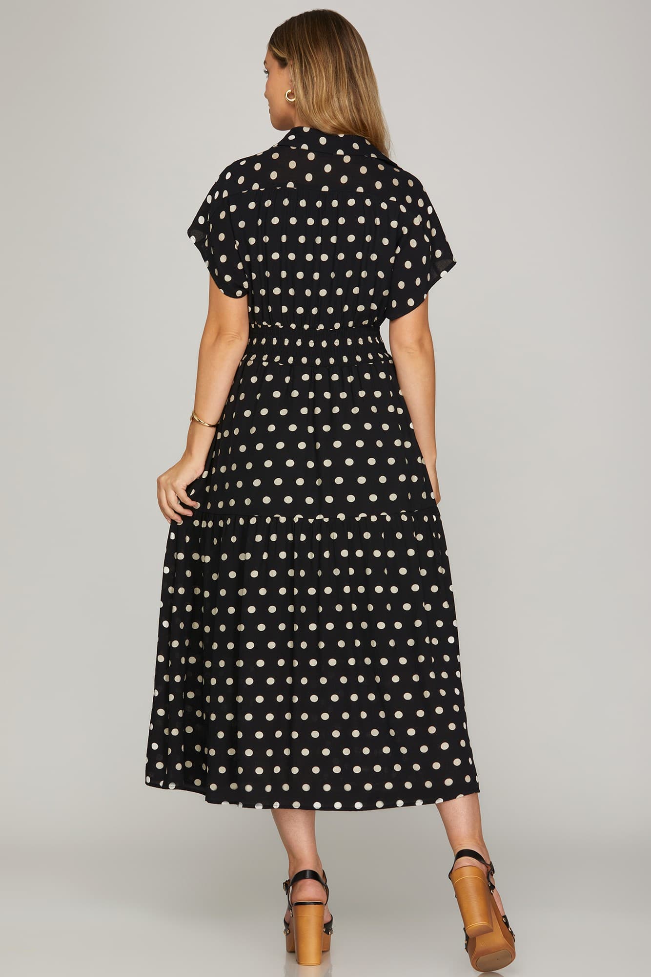 Black Polka Dot Smocked Waist Dress