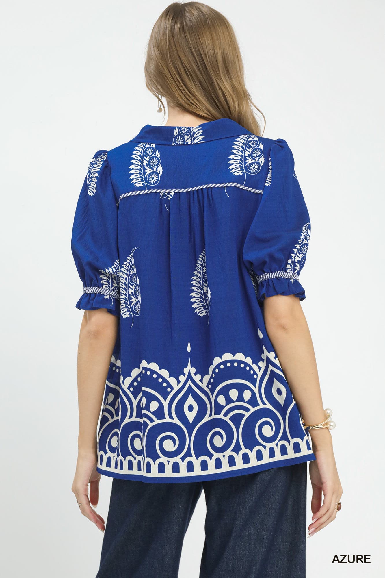 UMGEE Evie Printed Top Azure Blue