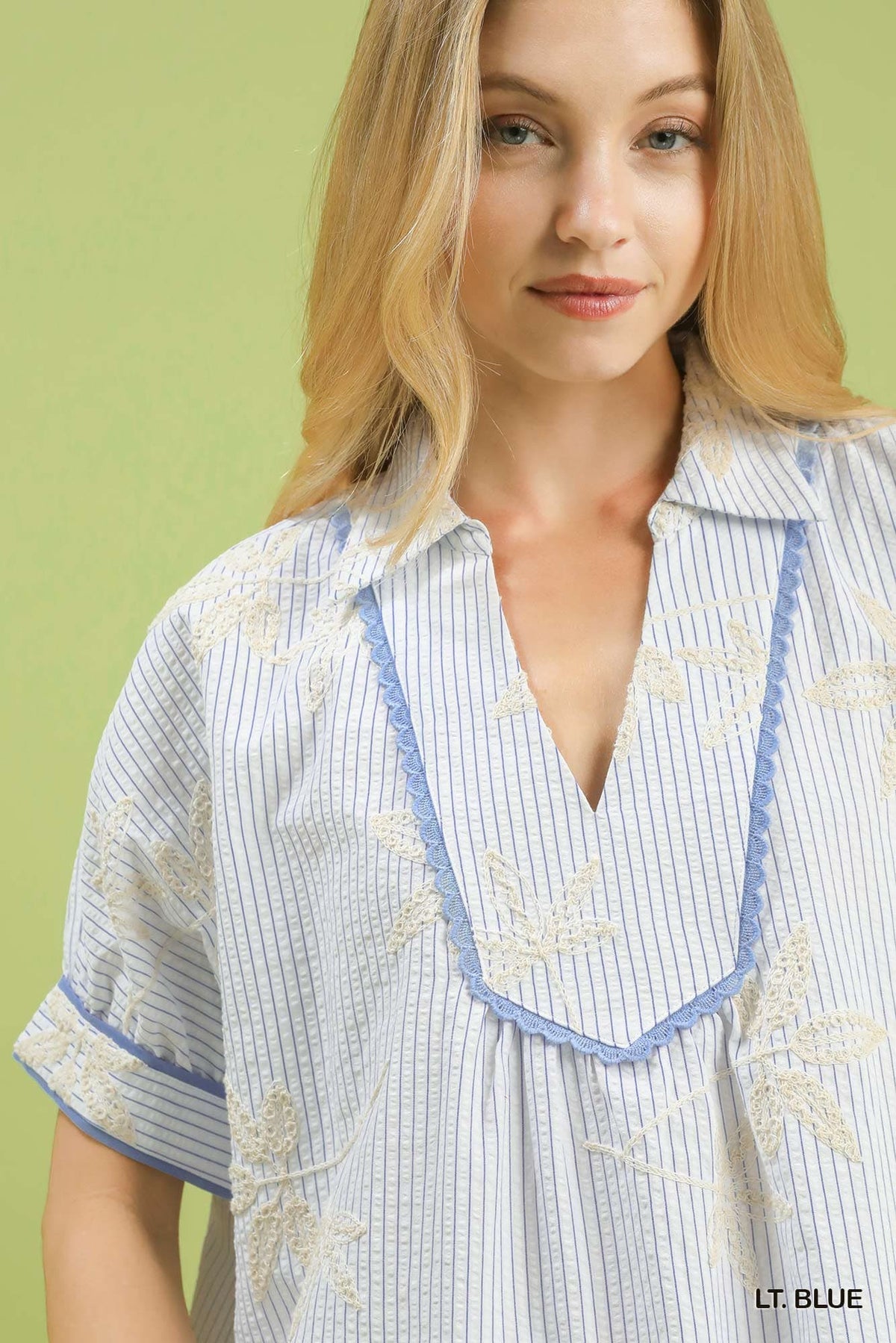UMGEE Stripe Embroidered Top Light Blue