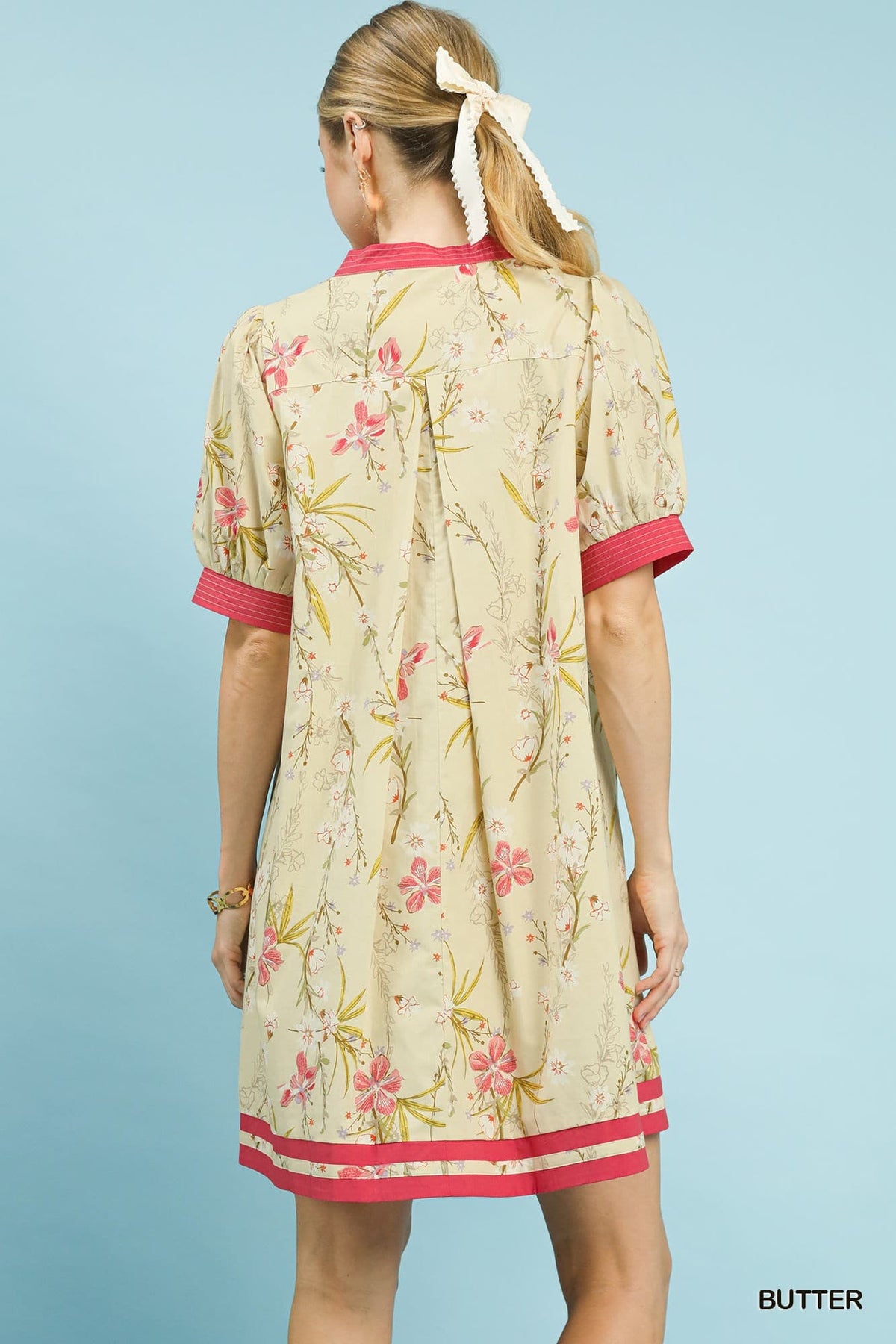 UMGEE Butter Yellow Floral Contrast Dress