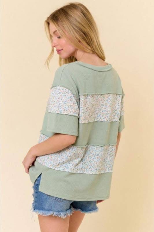 Sage Green Wildflower Color Block Top