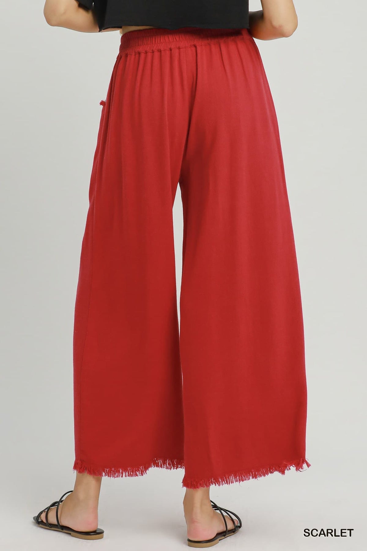 UMGEE Frayed Hem Wide Leg Pant Scarlet