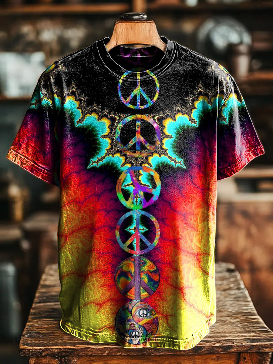 Retro Hippie Visual Impact Art Print Casual T-shirt For Men And Women