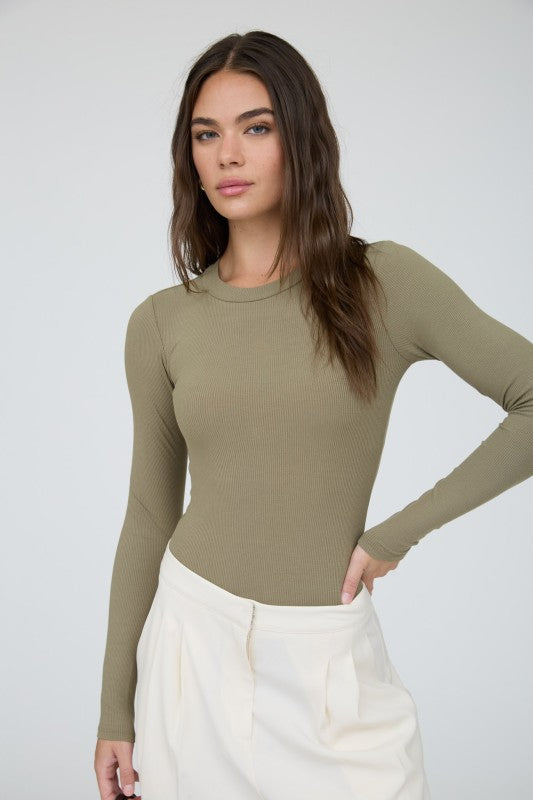 Crew Neck Knit Bodysuit Olive