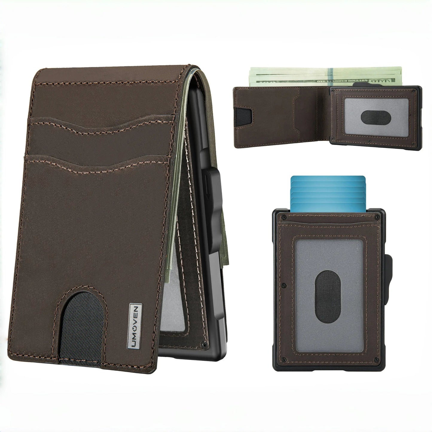 š„Minimalist Pop-Up Wallet for Men ā RFID Blocking Aluminum Card Holder with Cash Slot, ID Window & Leather Front Pocket