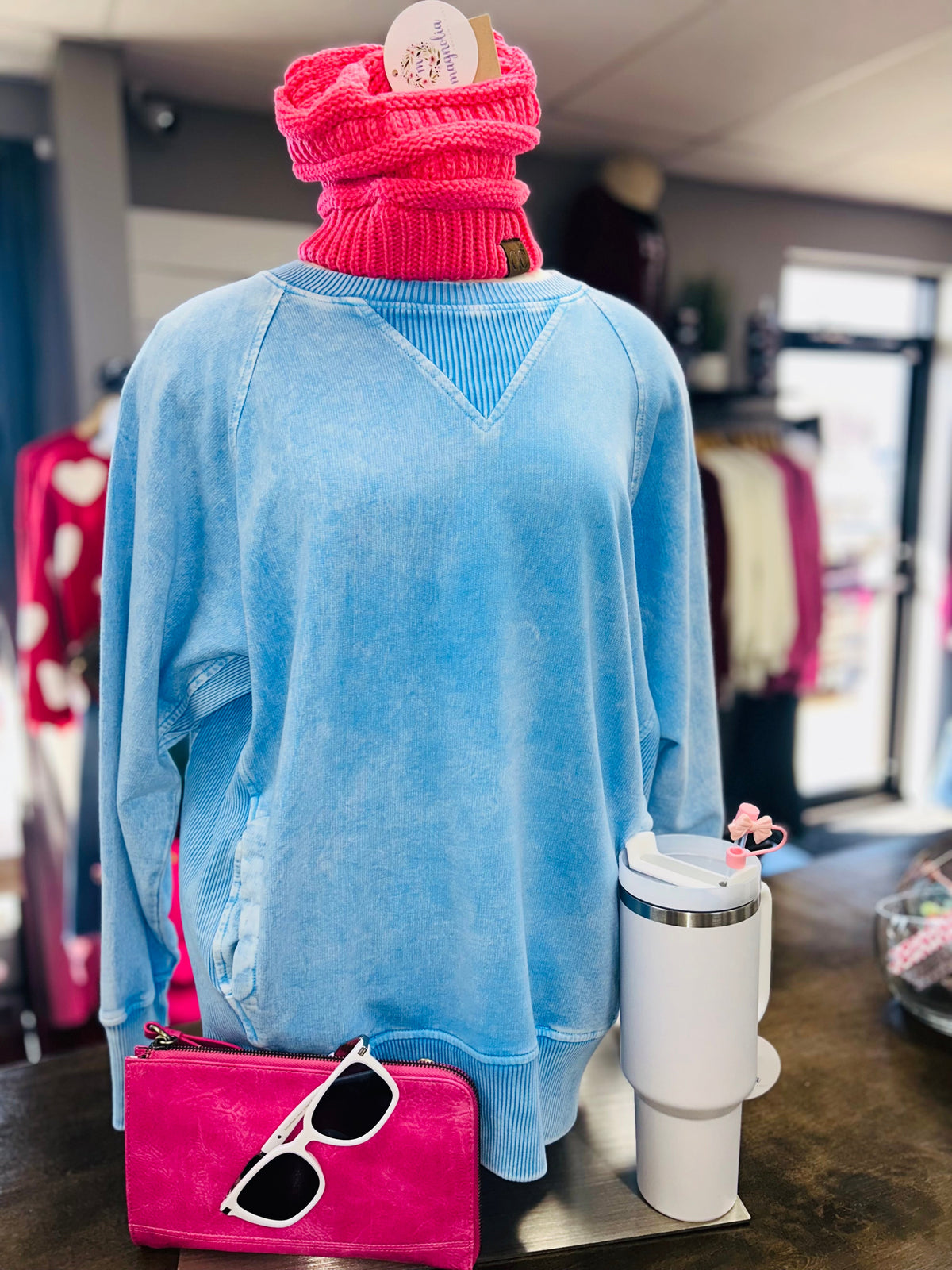 Acid Wash Pocket Sweatshirt Sky Blue