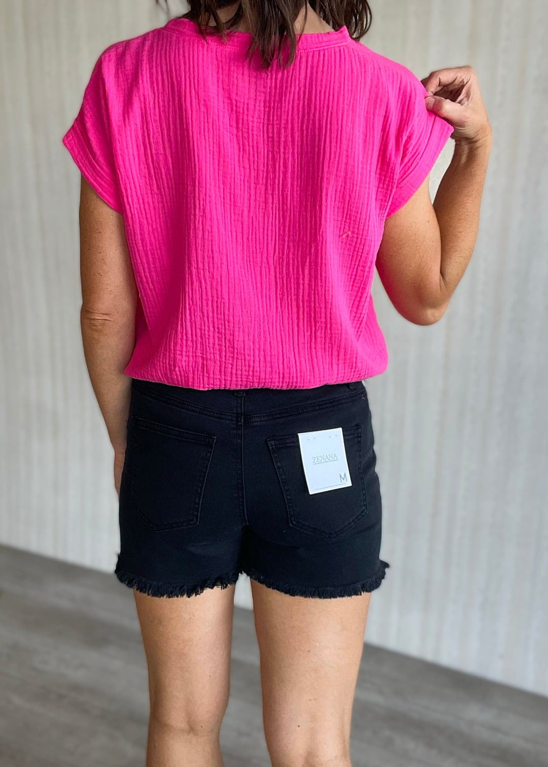 Zenana Acid Wash Frayed Hem Shorts Black