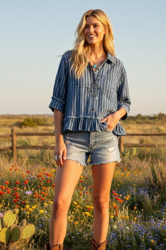 Bailey Denim Striped Peplum Top