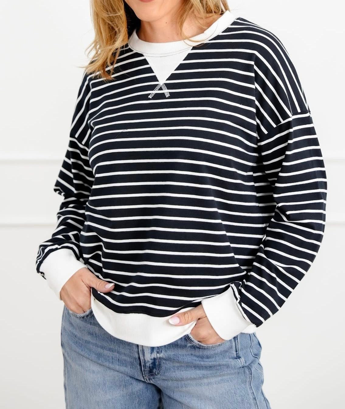 Black Stripe Pullover Top