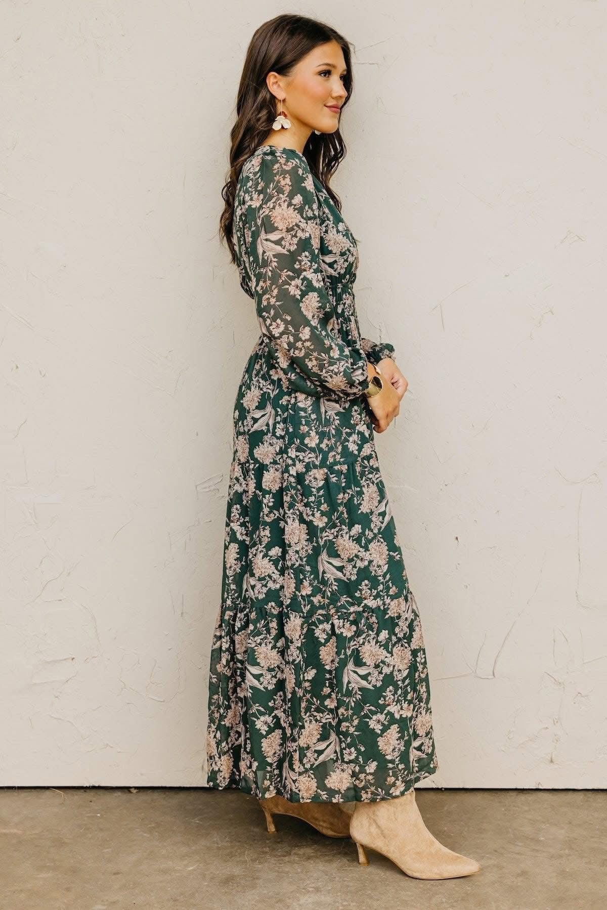 Stevie Dark Green Floral Dress