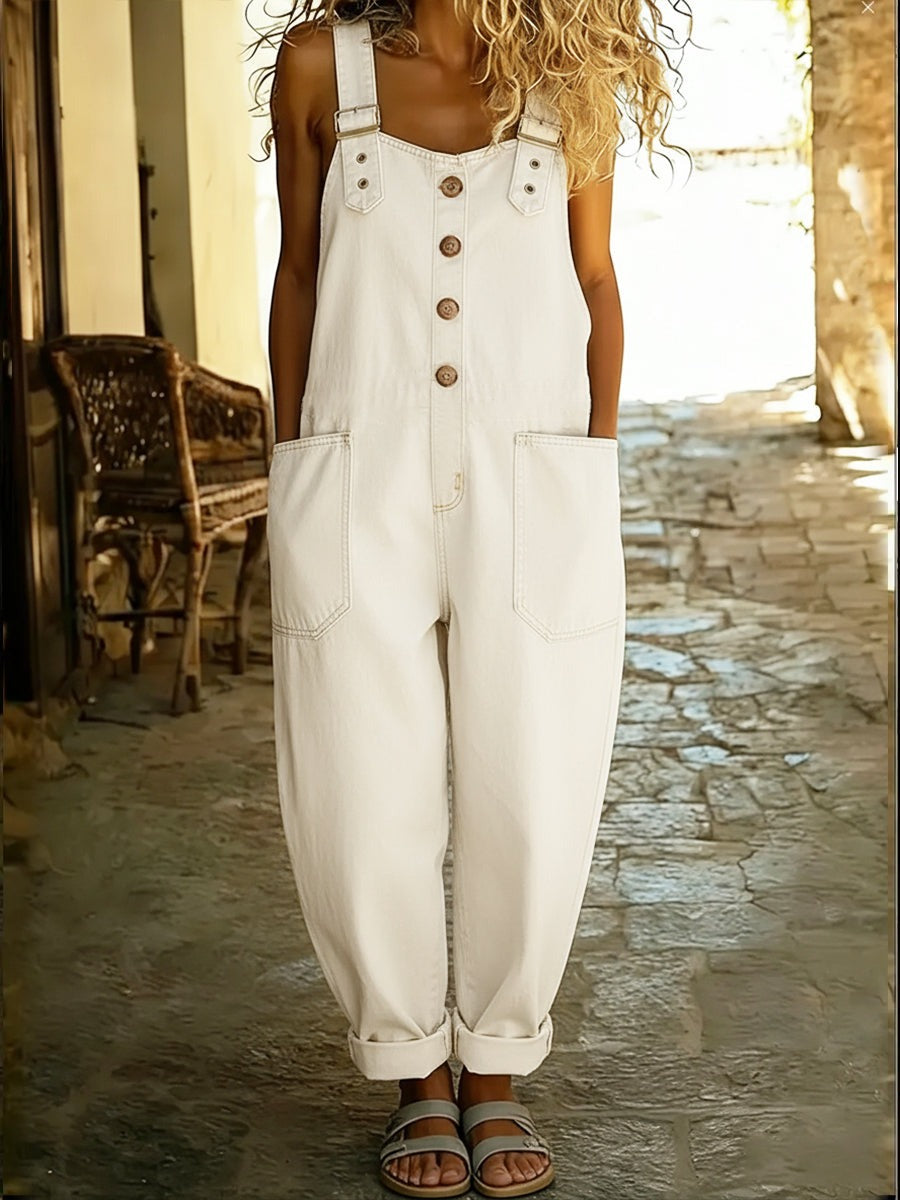 Women's Casual Denim Jumpsuit With Adjustable Buckle