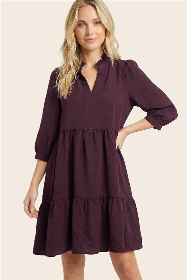Ruffle Tiered Dress Eggplant