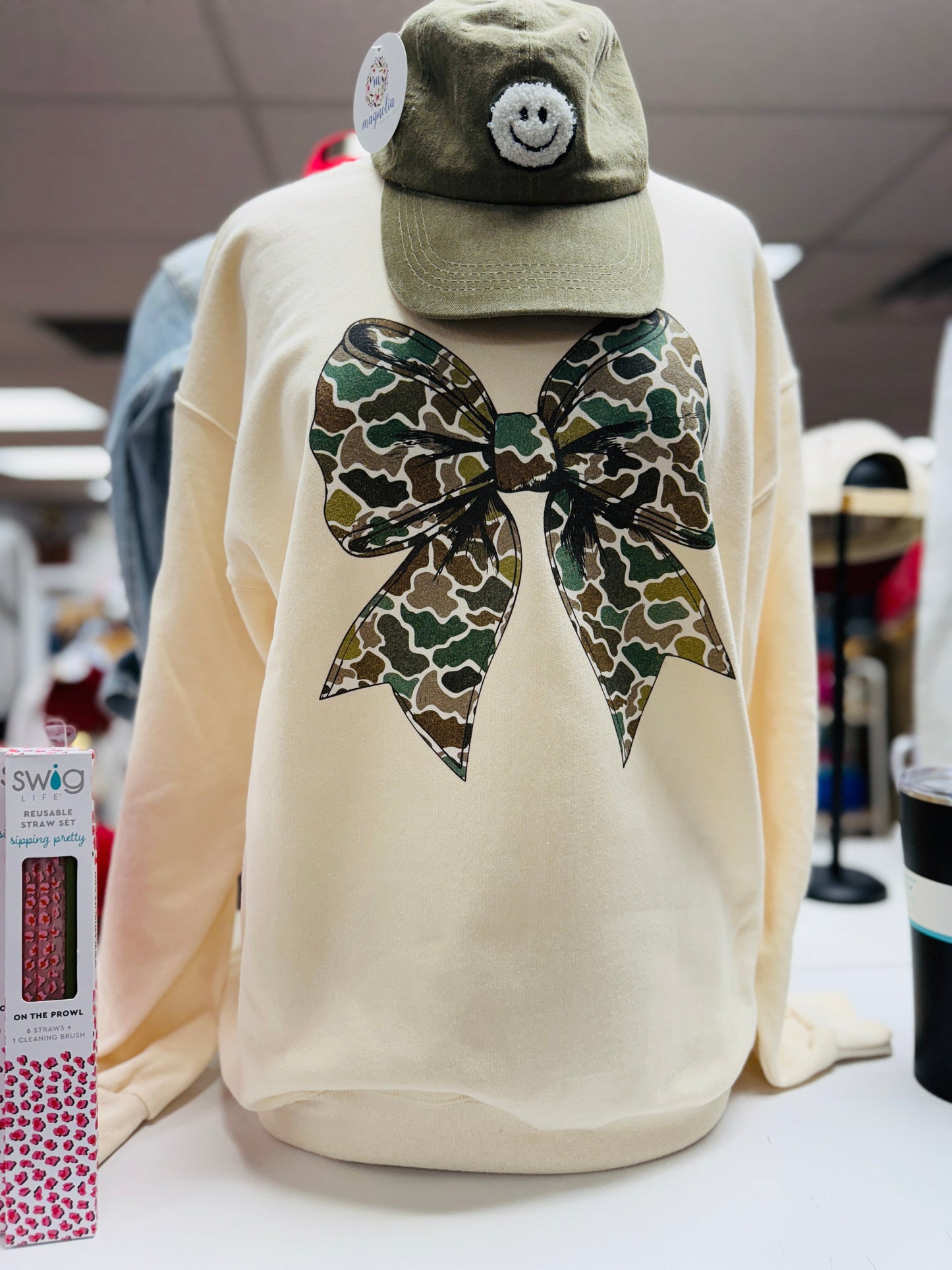 Sweet Cream Camo Bow Sweatshirt