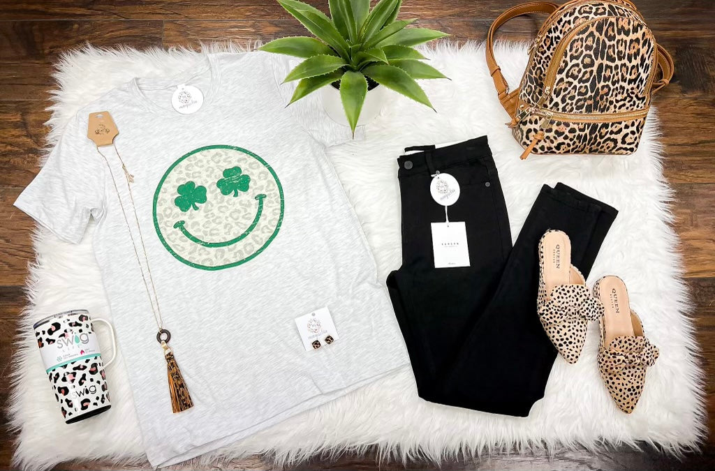Retro Smiley Shamrock Vintage Graphic Tee
