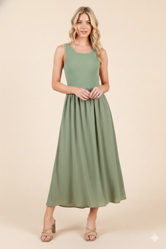 Sage Solid Midi Dress