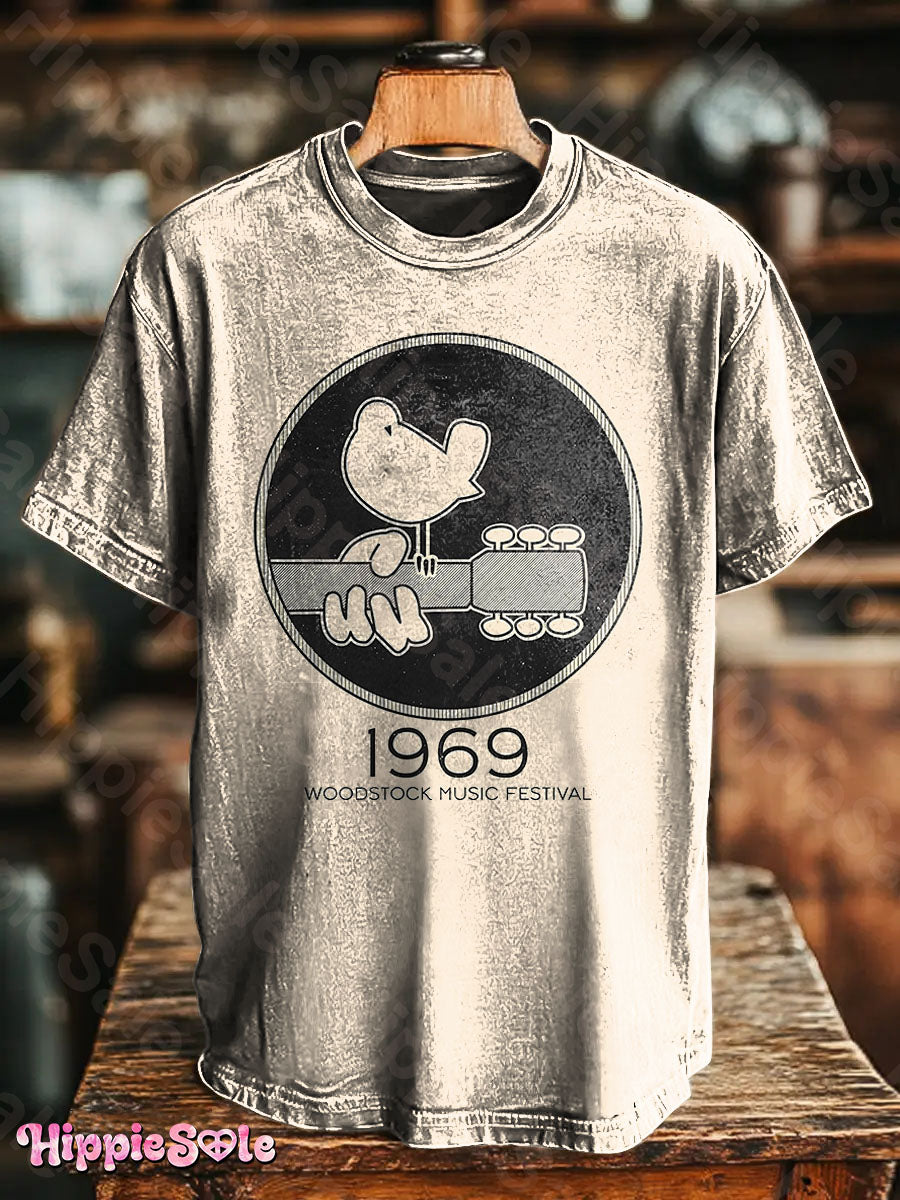Hippie Music Woodstock 1969 Unisex Vintage Print Casual T-shirt