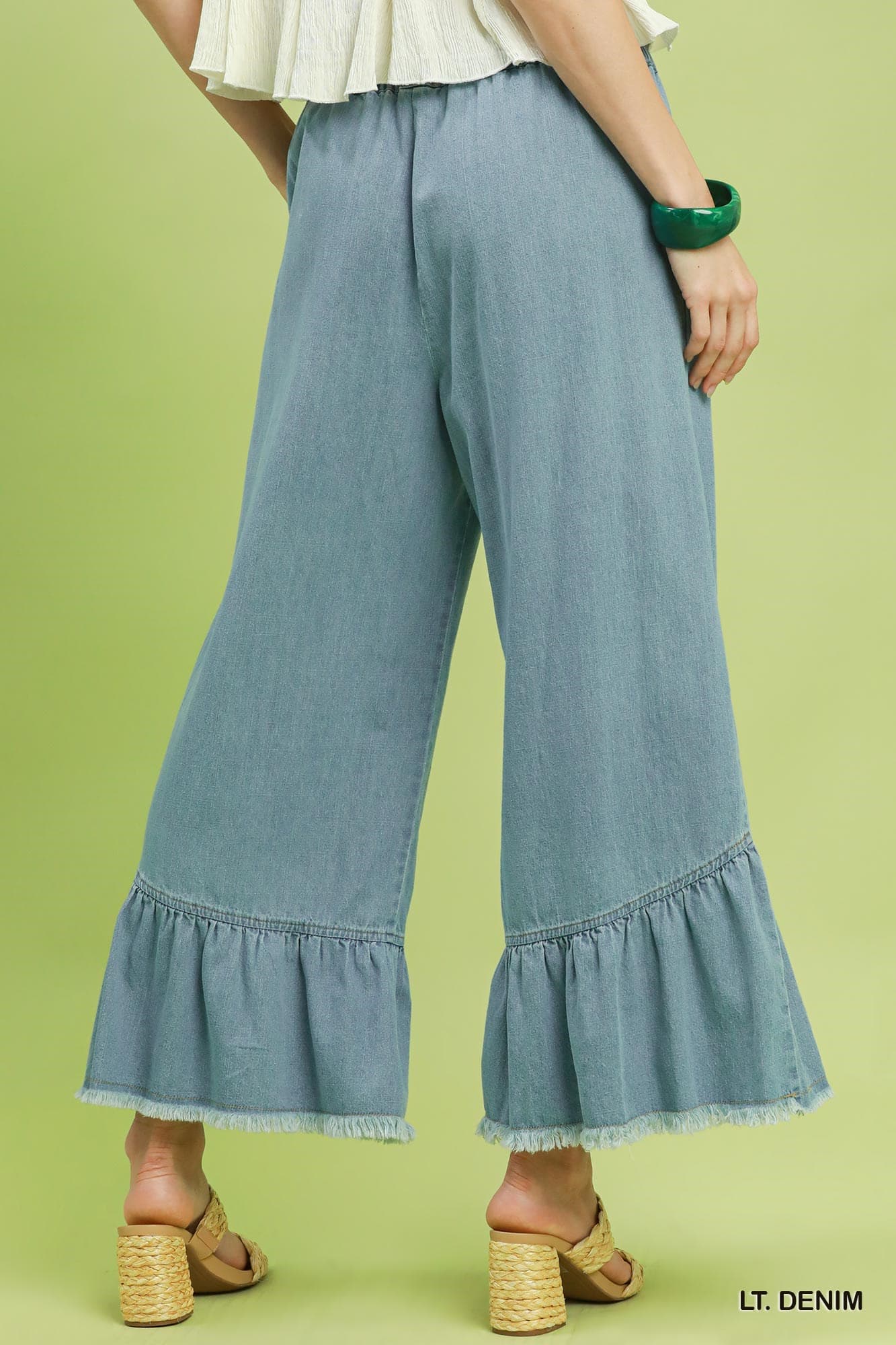 UMGEE Denim Ruffle Wide Leg Pant
