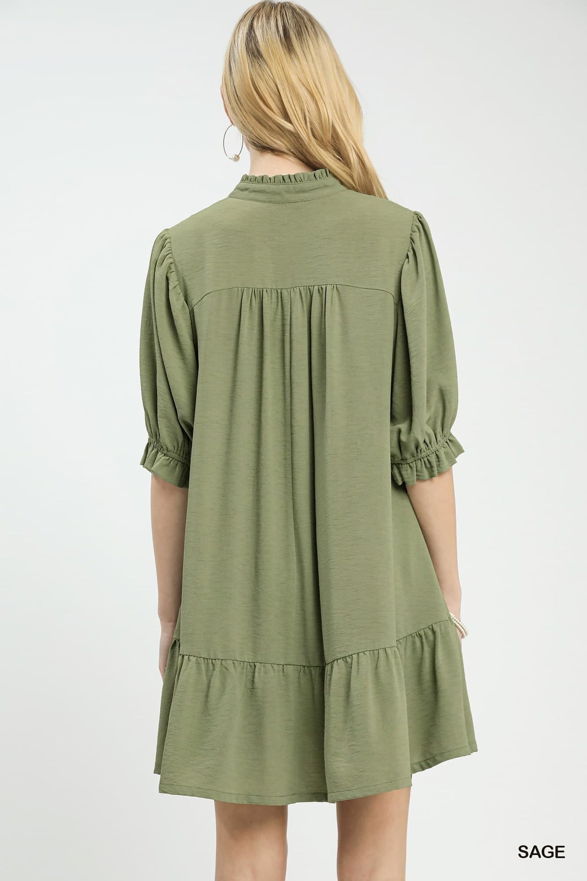 UMGEE Lace Detail Tiered Dress Sage