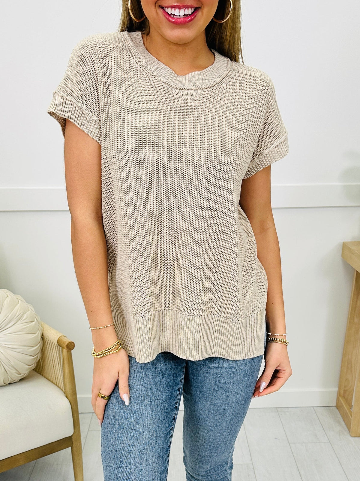 Crew Neck Sweater Vest Beige